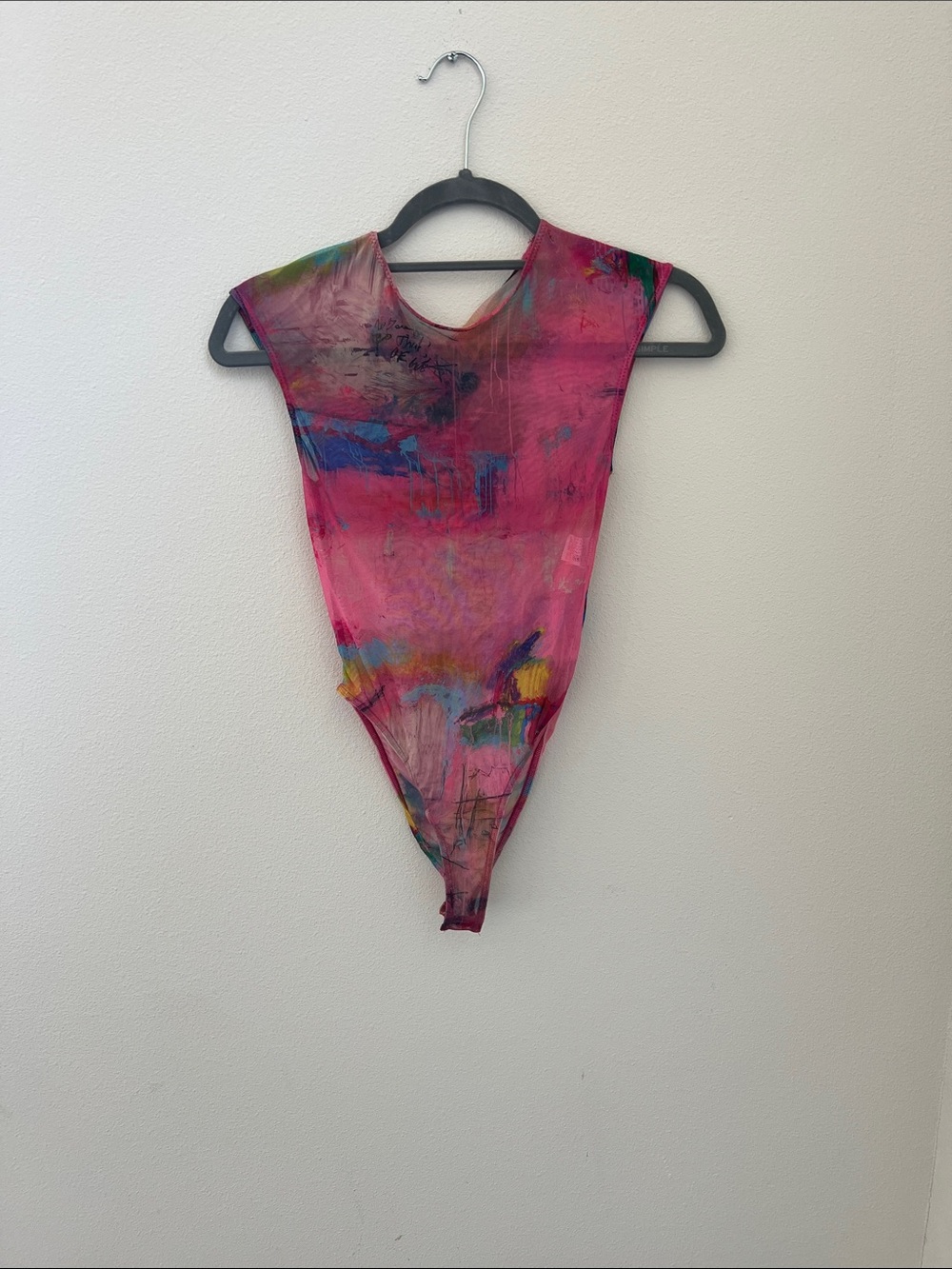Zara Pink Multicolor Abstract Print Sleeveless Bodysuit
